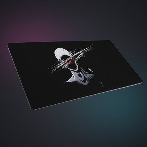 Tapis Slash Dark Core MouseMatX — visage barré, encre blanche, trait rouge