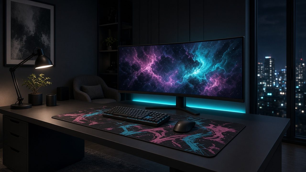 Bureau gaming avec un tapis XXL MouseMatX
